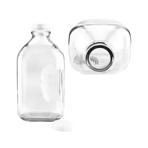 64oz Glass Rectangular Vintage Style Half Gallon Jugs 2 Quart Glass Milk Bottles
