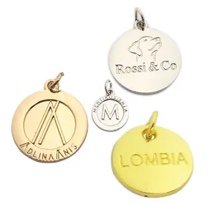 Design made small round shape logo custom metal charm pendant hang jewelry tags for Bracelet