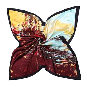 <strong>Womens</strong> Fashion Painting Pattern Large Square Satin Headscarf Custom Printing 35'' Satin <strong>Silk</strong> <strong>Scarf</strong> - Product Image 5