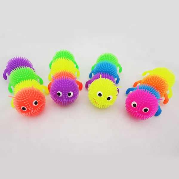 New Colorful Squishy Led Flashing Animal Puffer Worm Balls Toys for