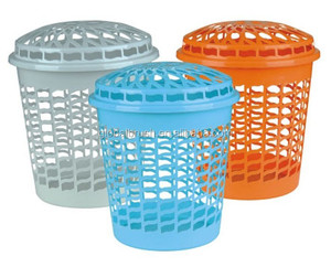 Panier à linge rond en plastique avec couvercle, accessoire de nettoyage d'hôtel, HQ6377