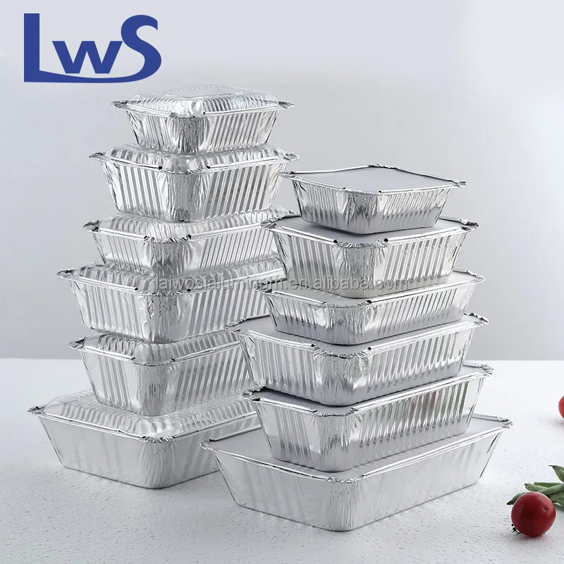 OEM Logo Aluminum Foil Food Container Food Packaging Disposable Small Aluminum Foil Tray Fast Food Bento Box with Lid