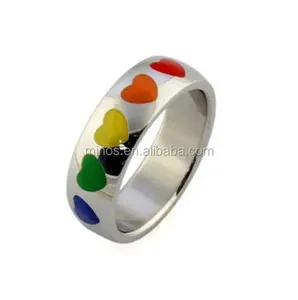 Stainless Steel Rainbow Gay Lesbian Pride Lgbt Rings Love Heart Enamel Patterned Band