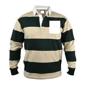 Camiseta de rugby de algodón de manga larga para hombre, polo de rugby a rayas personalizado, gran oferta