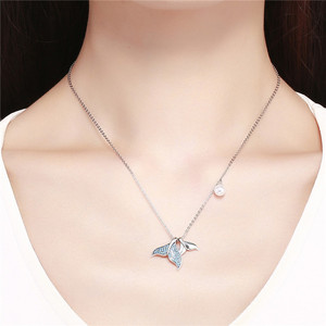 GR85 925 Sterling Silver Summer Ocean Mermaid Whale's Tail Blue Zircon Jewelry <strong>Necklaces</strong> <strong>Ring</strong> Set for Women Parties <strong>Weddings</strong> - Product Image 5