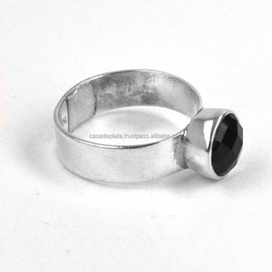 Anillo Vintage de Plata de Ley 925 con corte de ónix negro, bisel de piedras preciosas, ajuste de moda, regalo de boda Chapado en plata para fiesta - Product Image 2