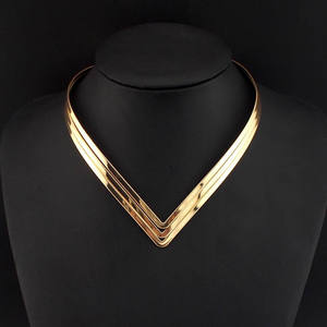HANSIDON V cuello de aleación de pares Collar gargantilla Collar de moda 3 capa brillante Metal de soldadura babero las mujeres collares joyería DE LA DECLARACIÓN - Product Image 3