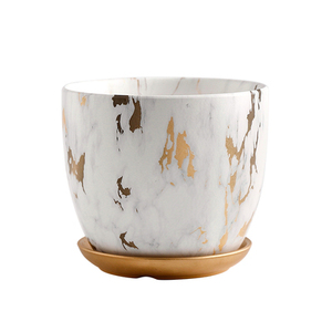 Maceta <span class=keywords><strong>de</strong></span> cerámica con bandeja, efecto mármol blanco y dorado - Product Image 6