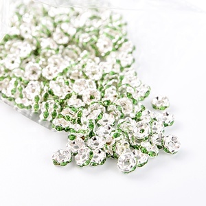 Perles d'espacement rondes en strass colorées bon marché en gros, perles ovales pavées argentées - Product Image 3