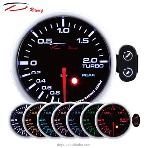 60mm 2 BAR impulso 7 colores con la advertencia y pico recordar función ahumado lente Japón Motor paso a paso con t de Turbo Boost Gauge