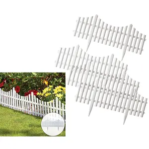 4 Pack Plastic Effect Lawn Border Edge Garden Landscape Edging Flexible White Picket Fencing Set