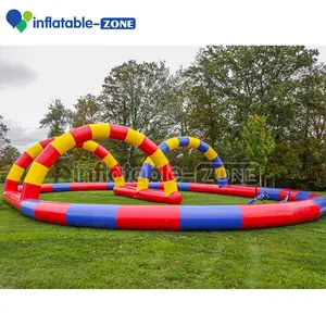Kids play inflatable race track for karting, rainbow inflatable go kart track