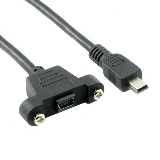 Panel Mount USB Extension Cable Mini USB 5Pin Male to Female Extension Adapter Cable With Screw