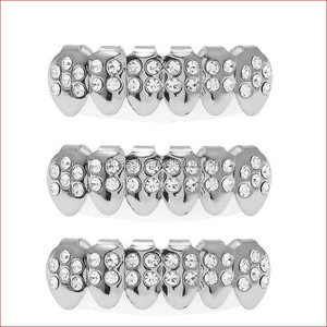 <span class=keywords><strong>Dents</strong></span> plaquées <span class=keywords><strong>argent</strong></span> blingz de style Hip Hop avec pierres à deux rangées, <span class=keywords><strong>dents</strong></span> diamond Grillz - Product Image 2