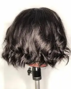 自然色 12英寸 150% 厚密度预拔发线巴西雷米头发波浪鲍勃黑色女性假发