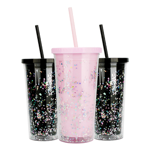 Vaso de plástico reutilizable de doble pared con pajita, tazas de purpurina con logotipo personalizado de alta calidad con paja de 8mm, venta al por mayor, 20oz - Product Image 3