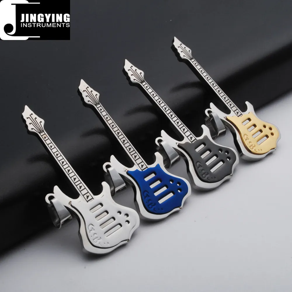 Liontin Instrumen Musik Mini Kreatif Grosir, Liontin Gitar Mini Baja Titanium Stainless Steel 316 Tanpa Kalung