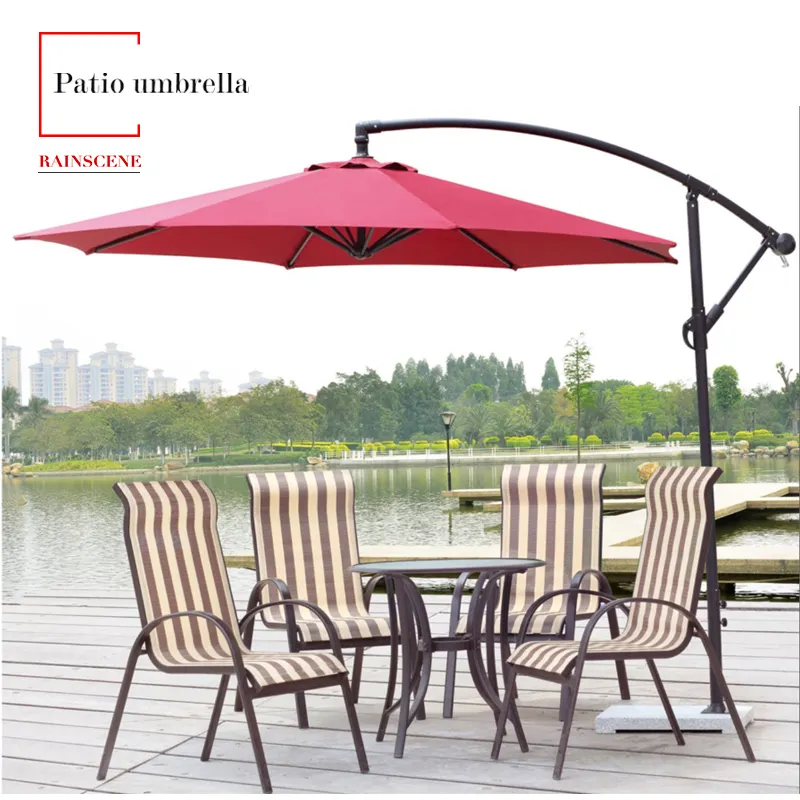 Aangepaste Led Outdoor Paraplu Tuin Zon Bleach Schaduwrijke Cantilever Parasol Patio Paraplu Met Bases Onderdelen