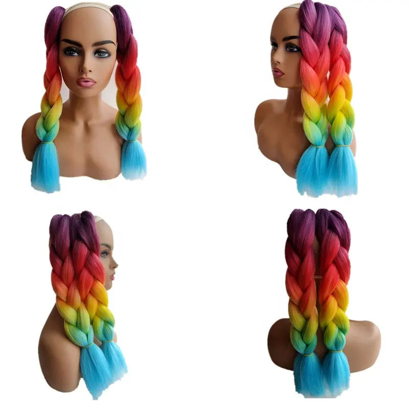 Venta al por mayor 100g de temporada de verano peinado 16 "Bob corto Crochet trenzas Yaki trenzado recto extensiones de cabello Ombre Color del arco iris