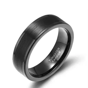 Brushed Comfort Fit Mens Wedding Bands Tungsten Carbide Rings Black Engagement Rings for Women Geometric Rohs 1pc/opp Bag 8mm