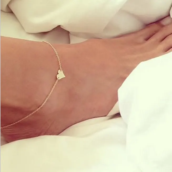 2She Wholesale latest 14k gold plated foot jewelry heart gold plated anklet chain