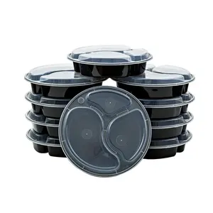 bpa free custom disposable takeaway 3 compartment plastic round meal prep containers
