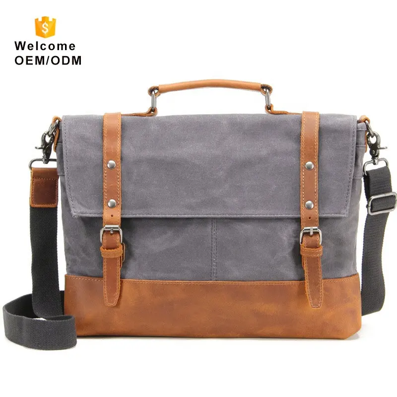 Shoulder Messenger Bag Laptop Briefcase Retro Unique Water Resistant Large Crossbody Tarpaulin Luxury Design Oem Leather for Men