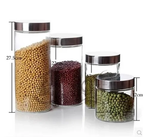 Borosilicate glass storage jar with bamboo lid for tube shaped glass storage jar for glass spice jar with metal lid