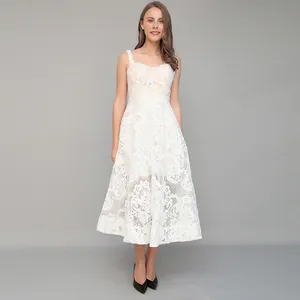 Recém-chegados elegante mulheres vestido, qualidade top marca personalizada preço mais recente renda dama de honra vestido branco vazado