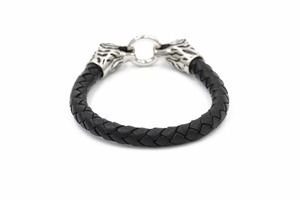 2017 Recién llegado de gemelos de diseño único lobo pulsera de cuero trenzado de acero inoxidable - Product Image 4