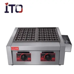 Commercial Automatic 2 Plates Gas Fish Pellet Takoyaki Cooking Machine