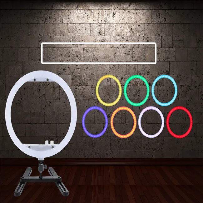 hot RL-13 RGB LED Ring Light Dimmable Ring light 35W 240PCS 3200K-7000K Photography Ring Light Lamp makeup with table Stand