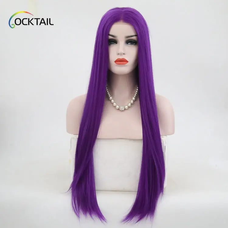 Factory wholesale high temperature fiber purple colour synthetic front lace wig