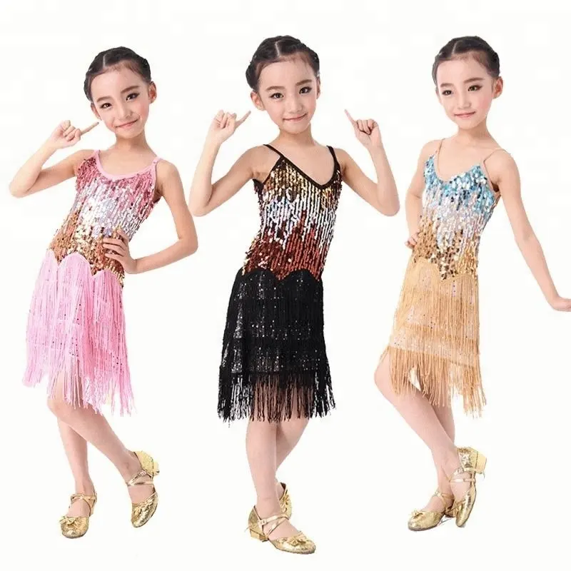 Bestdance Kinderen latin jurk met fringe Kwastjes Ballroom Latin Dancewear Meisjes Party Dance Lovertjes Jurk Kostuum SML