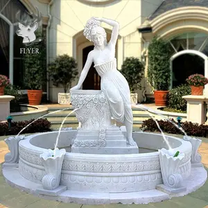 Weißer Marmorgarten-Wasser brunnen für Marmorstatue-Skulptur-Steinbrunnen mit Frauenstatue-Marmordamen-Wasser brunnen