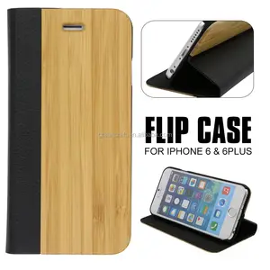 China Wholesale Wood Custom Flip Leather Mobile Phone Case For Iphone 6