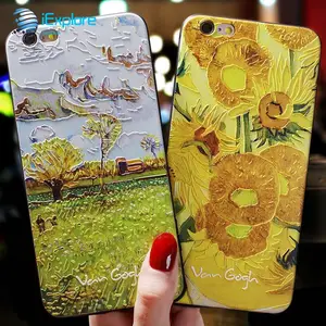 IExplore casing ponsel TPU lembut gambar Timbul 3D casing ponsel lukisan bunga matahari pedesaan untuk iPhone 15 Pro Max