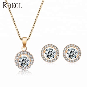 RAKOL SP266 Simple Crystal <strong>Bridal</strong> <strong>Jewelry</strong> <strong>Set</strong> CZ Zircon Round Pendant Necklace Earrings <strong>Set</strong> - Product Image 2