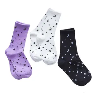 Wholesale Fashion Happy Socks Custom Logo Girl Star Moon Fancy Vivid Color Crew Stripe Socks