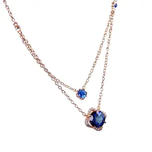 En gros à la mode conception simple bleu topaze pierre naturelle pendentif collier 925 bijoux en argent sterling