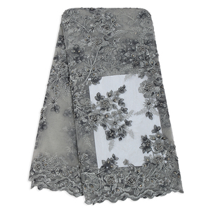 Pizzo Francese di Lusso Fatto a Mano con Perline e Paillettes per Donne Africane FL0411 - Product Image 3