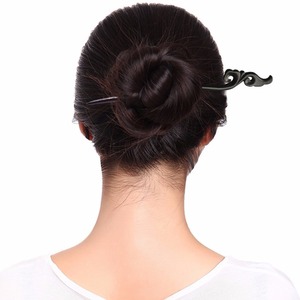 Bâtons <span class=keywords><strong>de</strong></span> cheveux sculptés à la main en <span class=keywords><strong>bois</strong></span> d'ébène, épingles à châle, pics, fourchettes pour femmes et filles, accessoire pour faire des chignons - Product Image 3