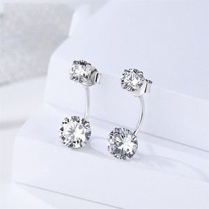 DUOYING Eleganti orecchini a lobo in argento sterling 925 con zirconi cubici rotondi, <span class=keywords><strong>gioielli</strong></span> scintillanti minimalisti per donne, ragazze, matrimoni - Product Image 2