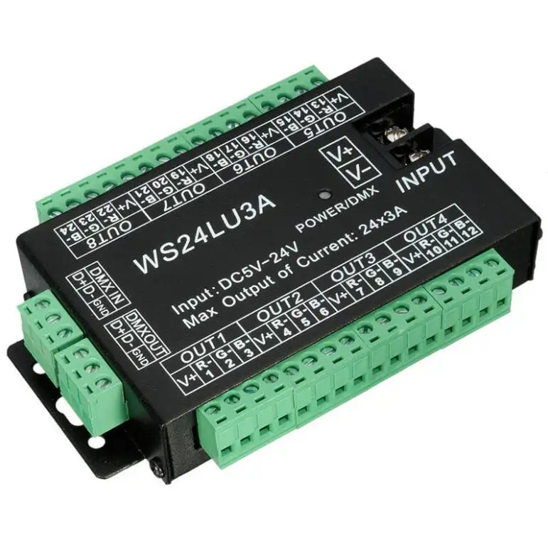 DC5-24V <span class=keywords><strong>Led</strong></span> Controller WS24LU3A <span class=keywords><strong>Decoder</strong></span> 24 Kanaals Rgb Controller <span class=keywords><strong>DMX512</strong></span> 24 Ch Voor Fase Licht