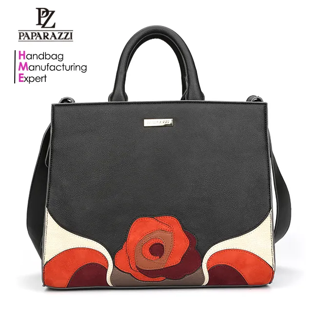 6981 The Most Popular Black Color Rose Patchwork Fashion PU Women Bags