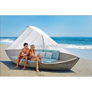 度假村海滩装饰户外家具太阳椅藤条船形沙发带篷