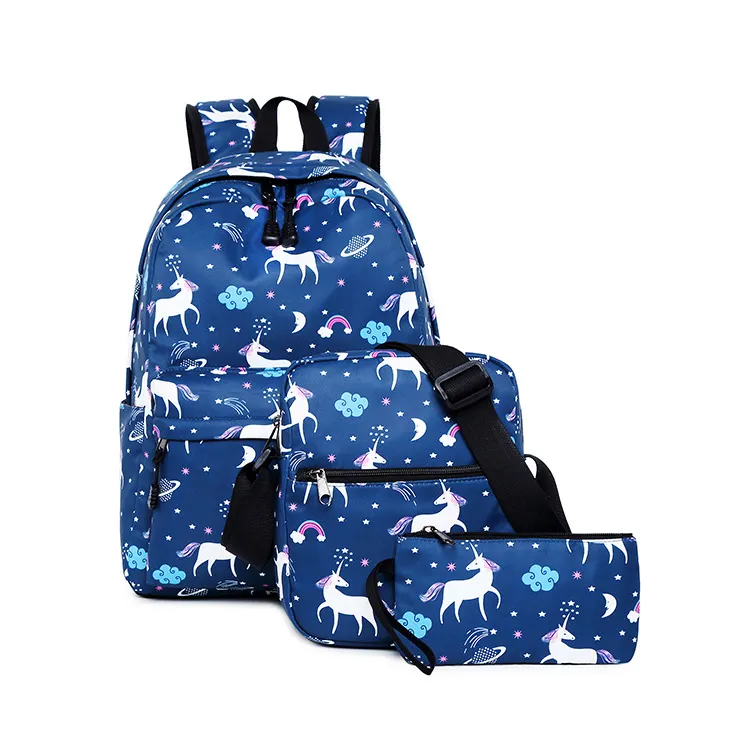 スクールバッグピース/セットユニコーンキャンバスブックバッグ10代のバックパック用中学校バッグ
