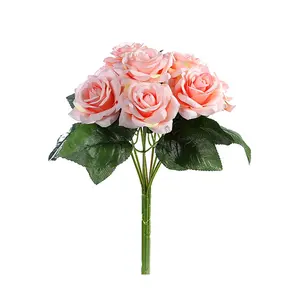 ช่อดอกไม้ประดิษฐ์ทำจากผ้าไหม,ช่อดอกทิวลิปดอกกุหลาบอุปกรณ์สำหรับงานแต่งงานเจ้าสาวแบบสัมผัสสมจริง