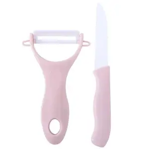 Ceramic Knife 2Pcs/Set Kitchen Knives Peeler Set Plastic Handle Home Fruit Peeling Slices Scrape Tools