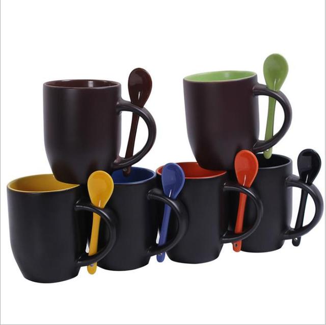 12oz Heat Transfer Magic Cup and Sublimation Inner Color Changing Mug with Spoon Mug for Home and Gift